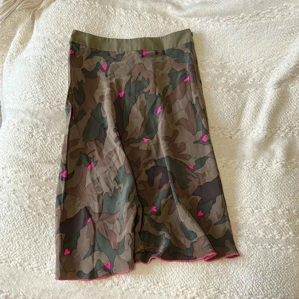 VINTAGE 100%‎ Silk camo midi skirt
